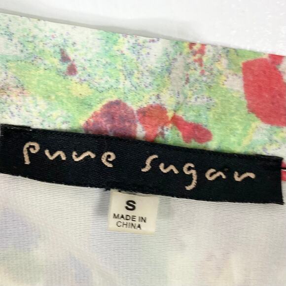NWOT PURE SUGAR Skirt S Multicolor Abstract Print Pleated Faux-Wrap Midi-Length - Picture 3 of 10